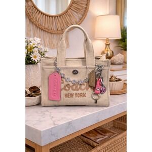 COACH CP164 Cargo Tote 26 Tan Beige natural Canvas Carryall Crossbody Top Handle